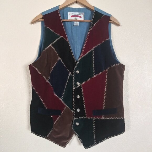 Vintage Red Ridge Outfitters Patchwork Quilted Denim Vest Women's Large - Picture 1 of 5